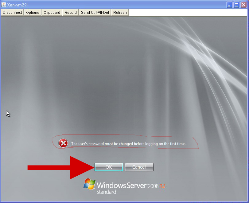 first time windows 2008 r2 login password setup