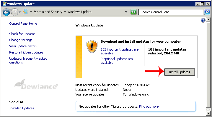 Install update windows server 2008r2