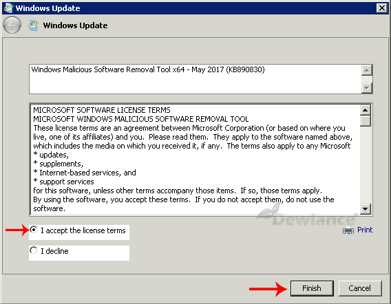 Accept software removal tool license term