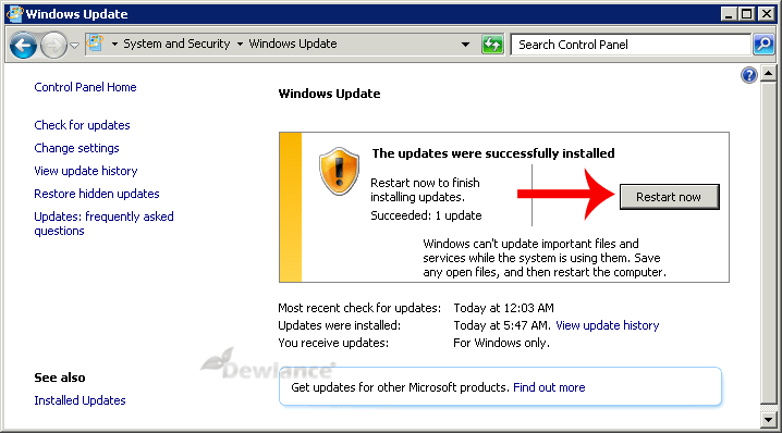 Restart to apply windows 2008 r2 updates